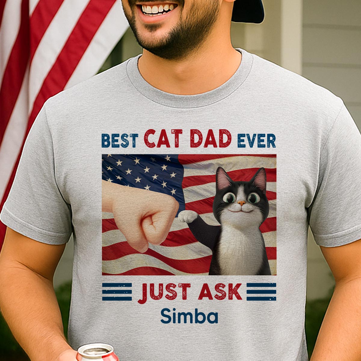 Best Cat Dad Ever Just Ask Nation Flag 4th of July Personalized Shirt