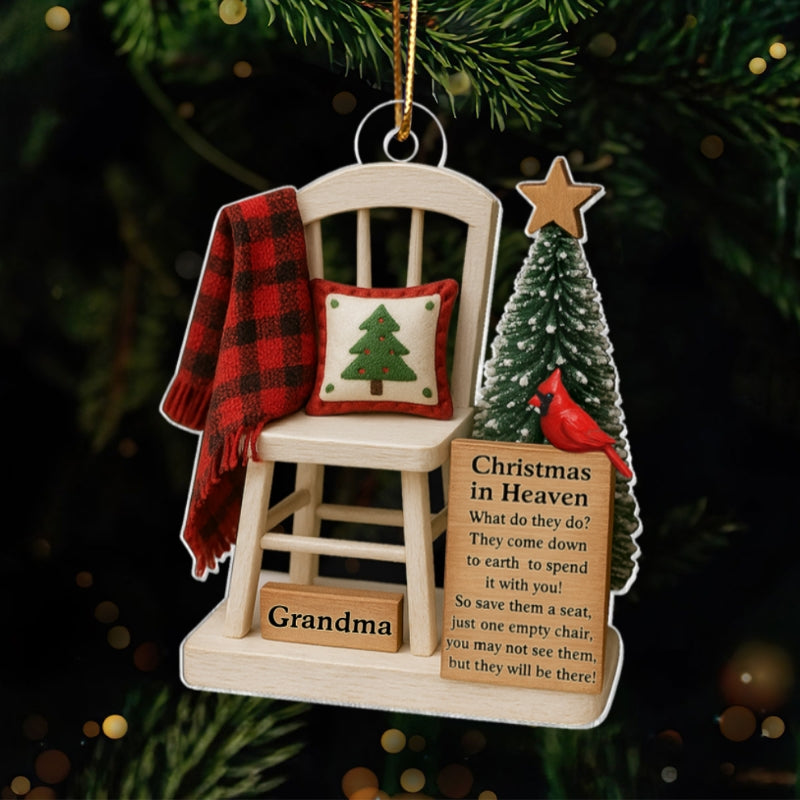Christmas In Heaven Save A Seat - Personalized Acrylic Ornament - Christmas Memorial Keepsake For Family