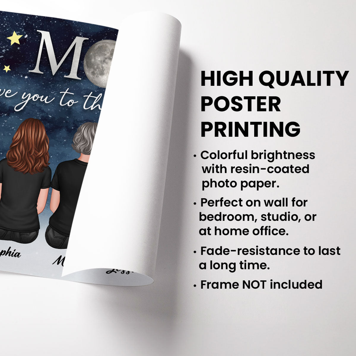 Mom And Kids Sitting Under Starry Night We Love You To The Moon And Back Personalized Poster, Gift For Mom