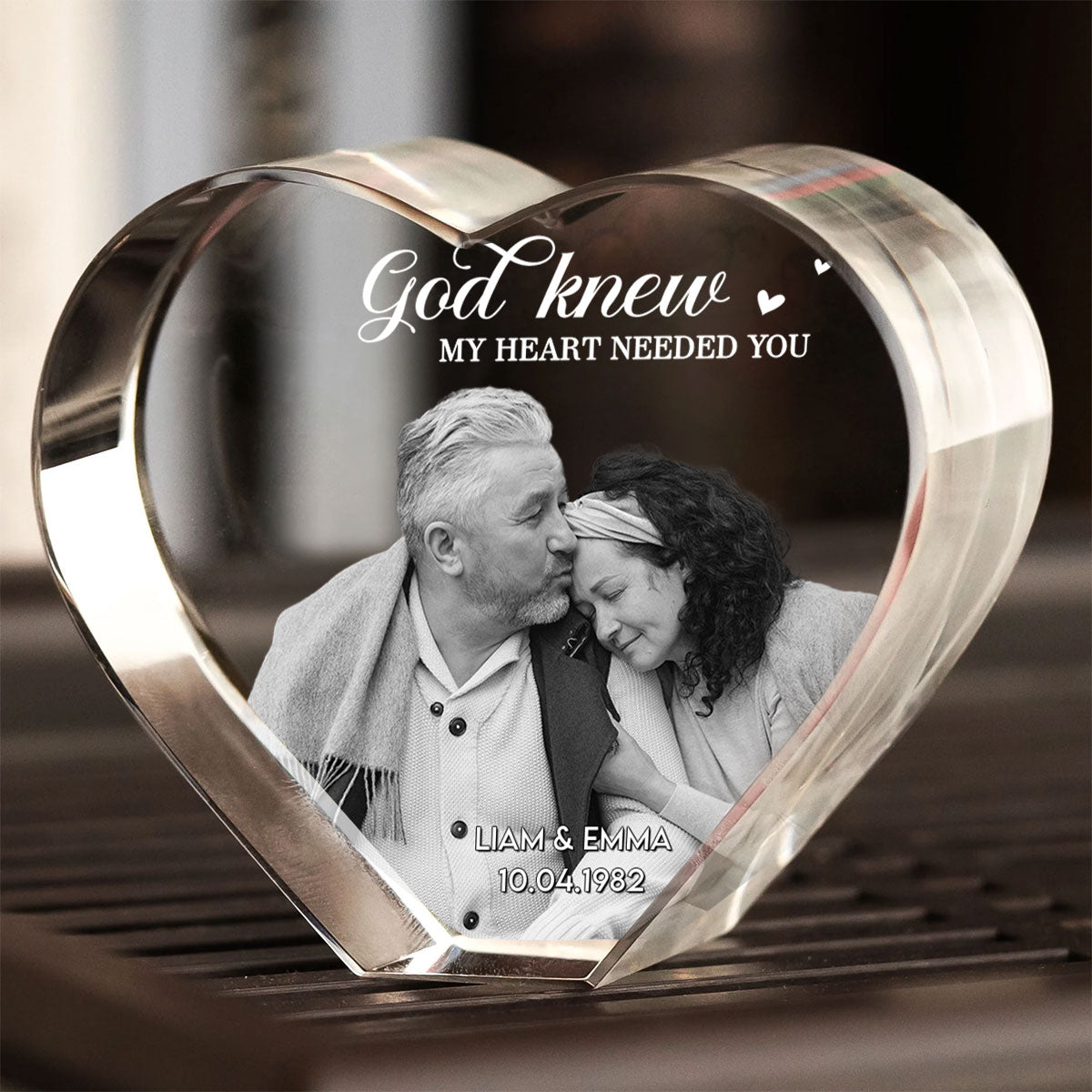 Couple 3D Upload Photo Premium Crystal Heart LED, Personalized Heart Crystal With LED Base Optional, Perfect Valentine's Gift For Couple, For Him, For Her, Free Delivery