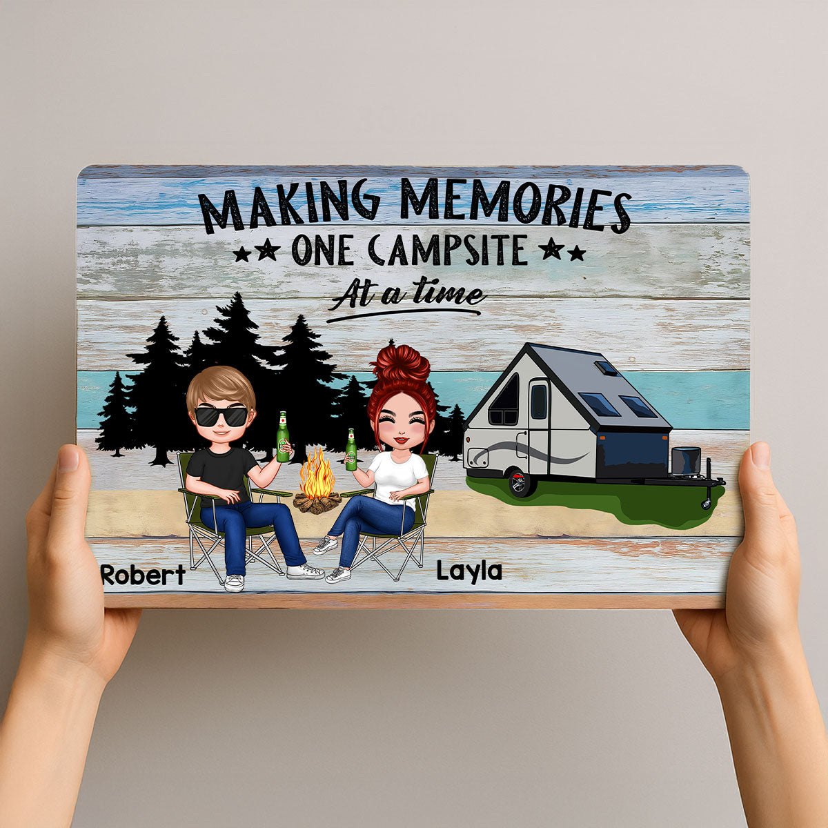Colorful Wood Palletes Camping Couple Personalized Wood Sign