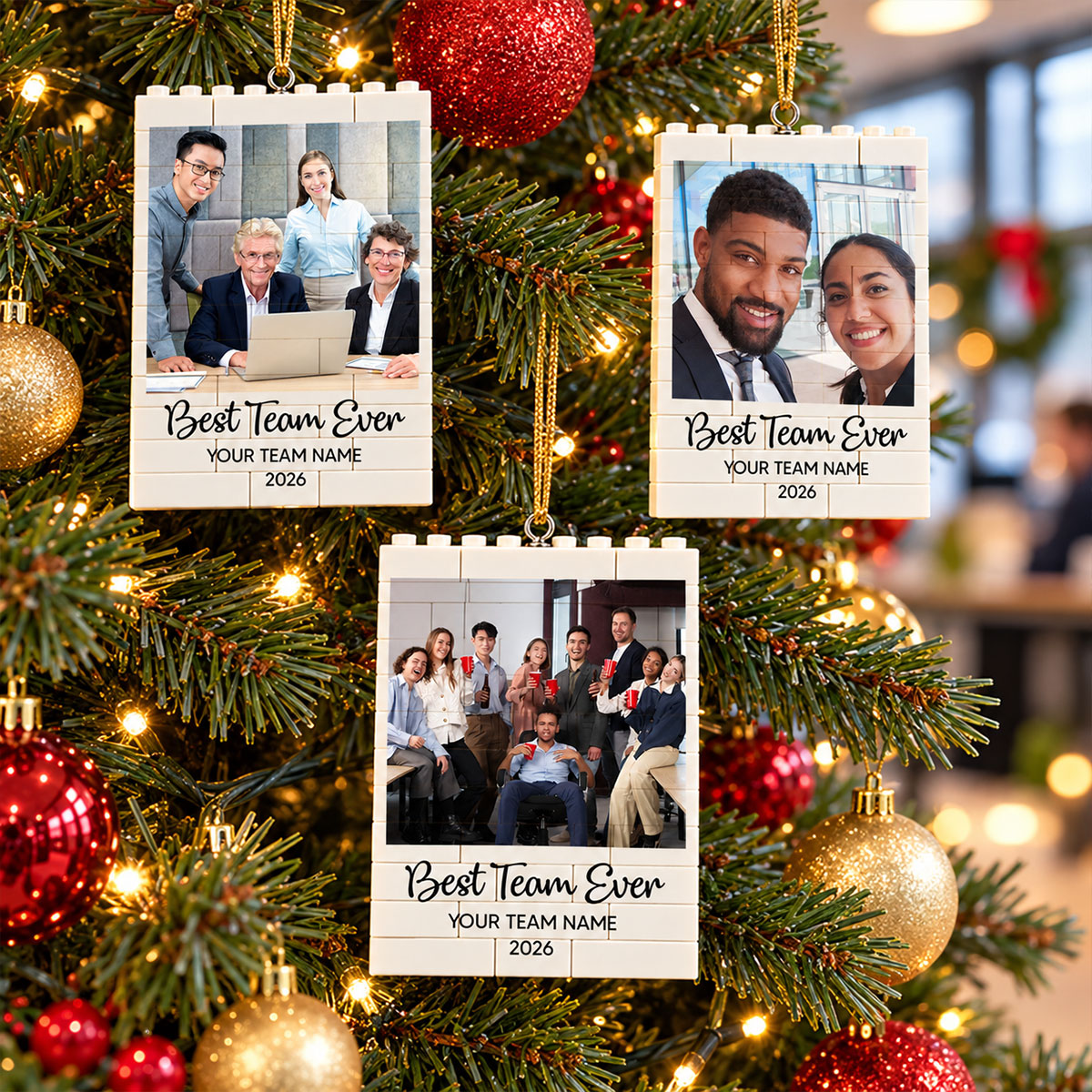 Best Team Ever Upload Photo - Personalized Building Blocks Ornament - Christmas Gift For Colleagues, Coworkers