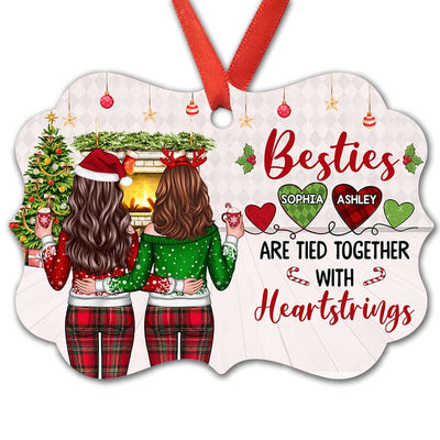 Christmas Besties Back View Tied With Heartstrings Personalized Christmas Ornament