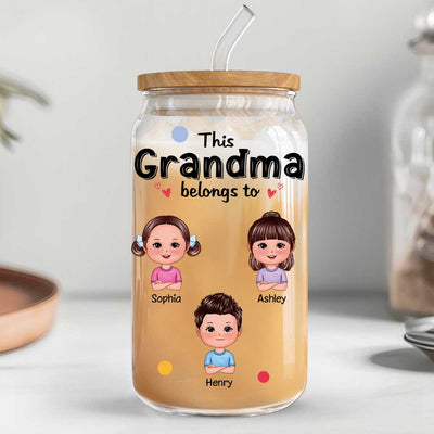 This Grandma Mom Belongs To Cute Kids Personalized Clear Glass Can