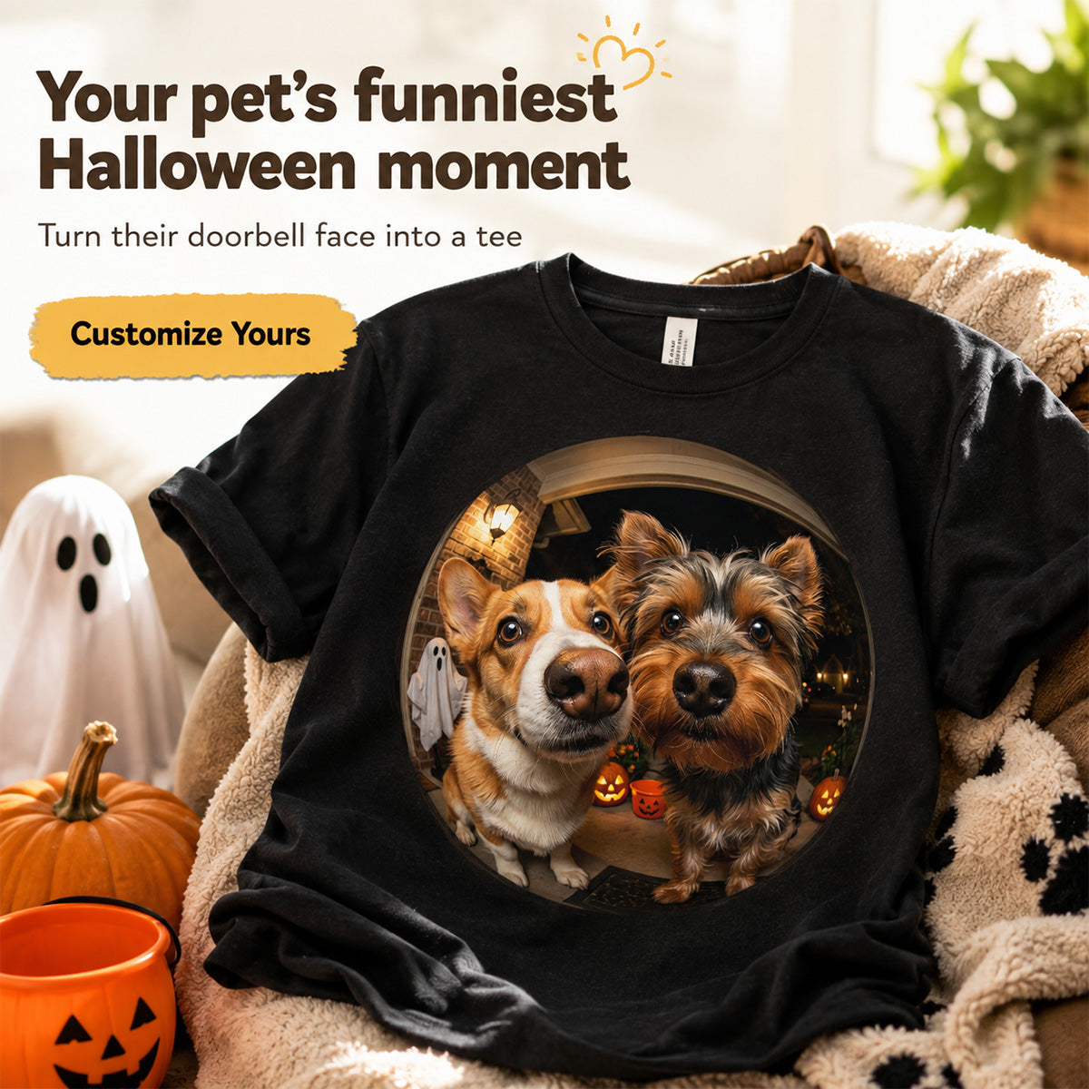 Funny Halloween Doorbell Pet Portrait From Photo - Personalized Shirt