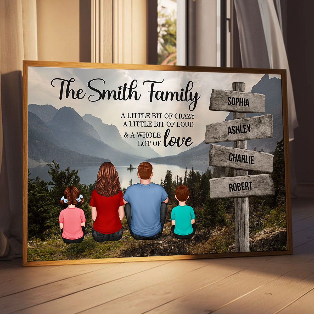 Mountain Range Landscape Family Sitting Back View Personalized Poster