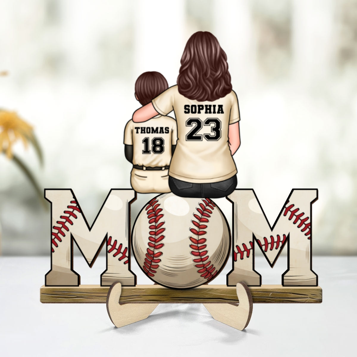 Baseball, Softball Mom And Kids Personalized 2 Layer Wooden Plaque, Gift for Mom, Gift for Wife