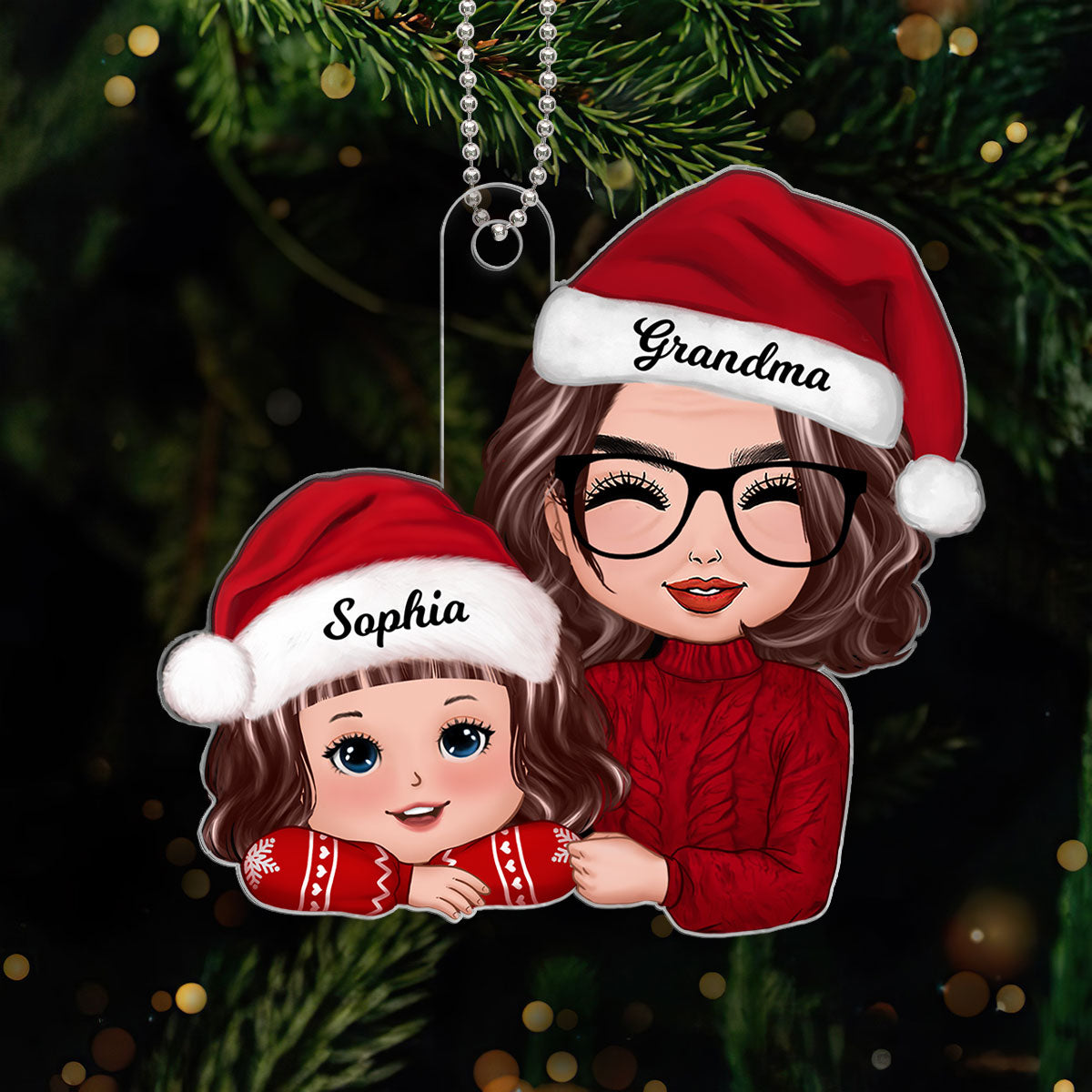Grandma & Grandkid Chin On Hands Christmas Gift For Grandson Granddaughter Personalized Acrylic Ornament