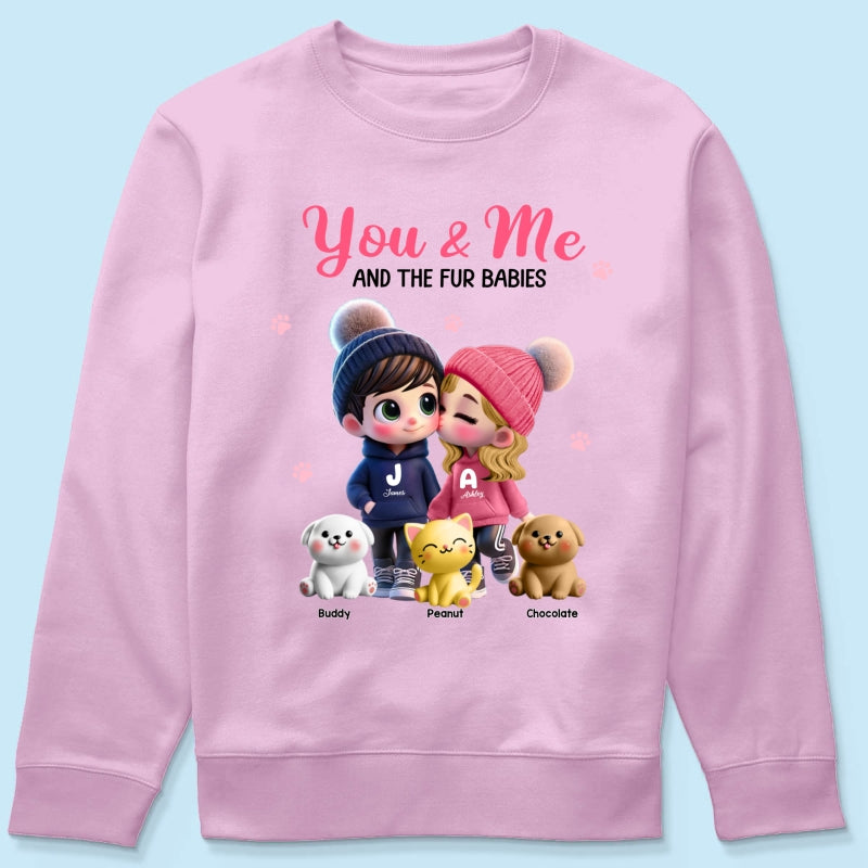 You Me And The Dog Cat Cute Cartoon Couple Walking Personalized Shirt, Just Because, Anniversary,  Gift for her, gift for him