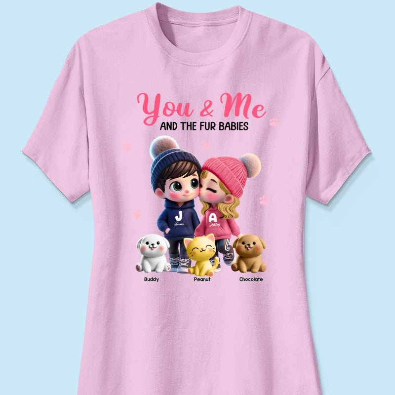 You Me And The Dog Cat Cute Cartoon Couple Walking Personalized Shirt, Just Because, Anniversary,  Gift for her, gift for him