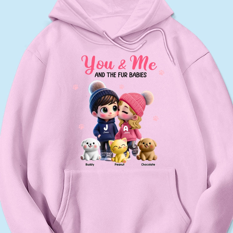 You Me And The Dog Cat Cute Cartoon Couple Walking Personalized Shirt, Just Because, Anniversary,  Gift for her, gift for him