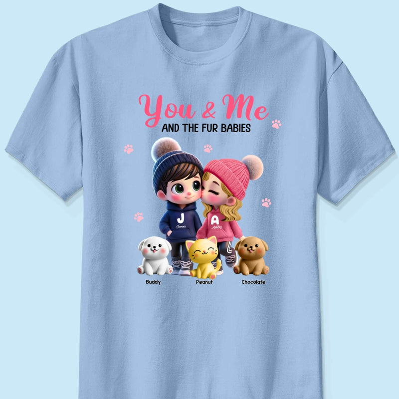 You Me And The Dog Cat Cute Cartoon Couple Walking Personalized Shirt, Just Because, Anniversary,  Gift for her, gift for him