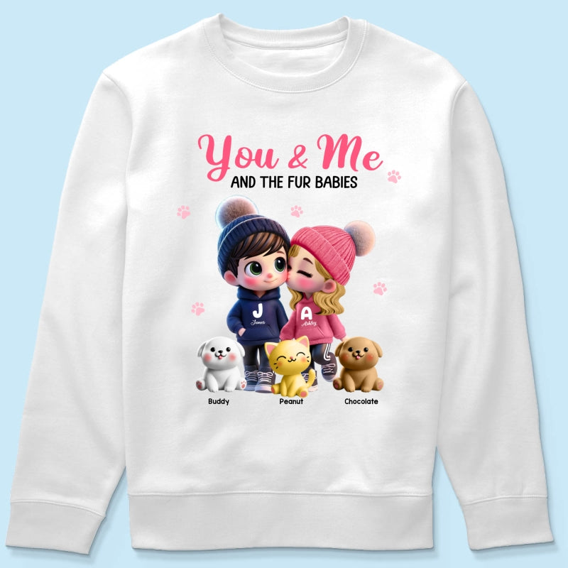 You Me And The Dog Cat Cute Cartoon Couple Walking Personalized Shirt, Just Because, Anniversary,  Gift for her, gift for him