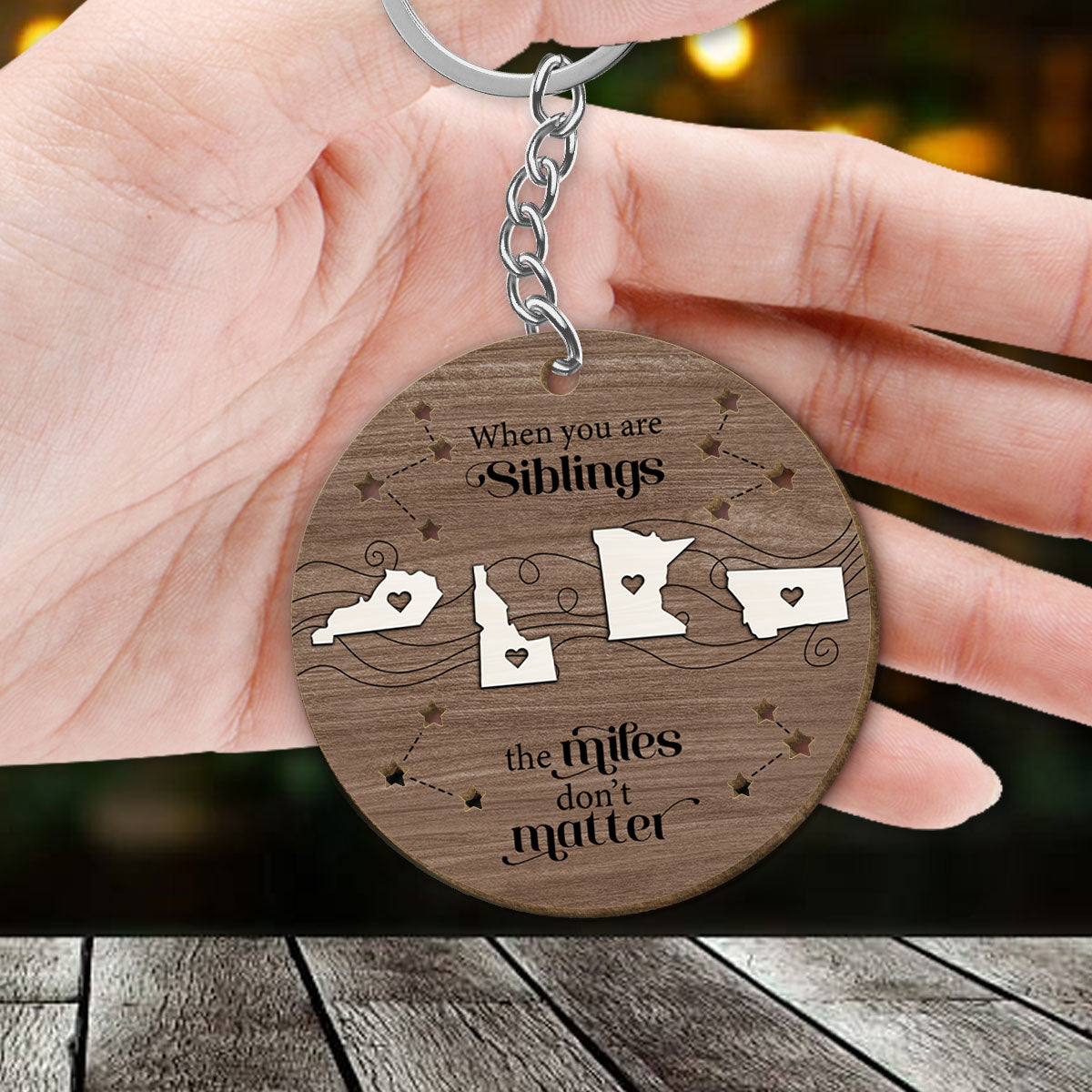 Long Distance Family Friends Siblings Sisters Besties Personalized Wooden Keychain, Togetherness Christmas Gift