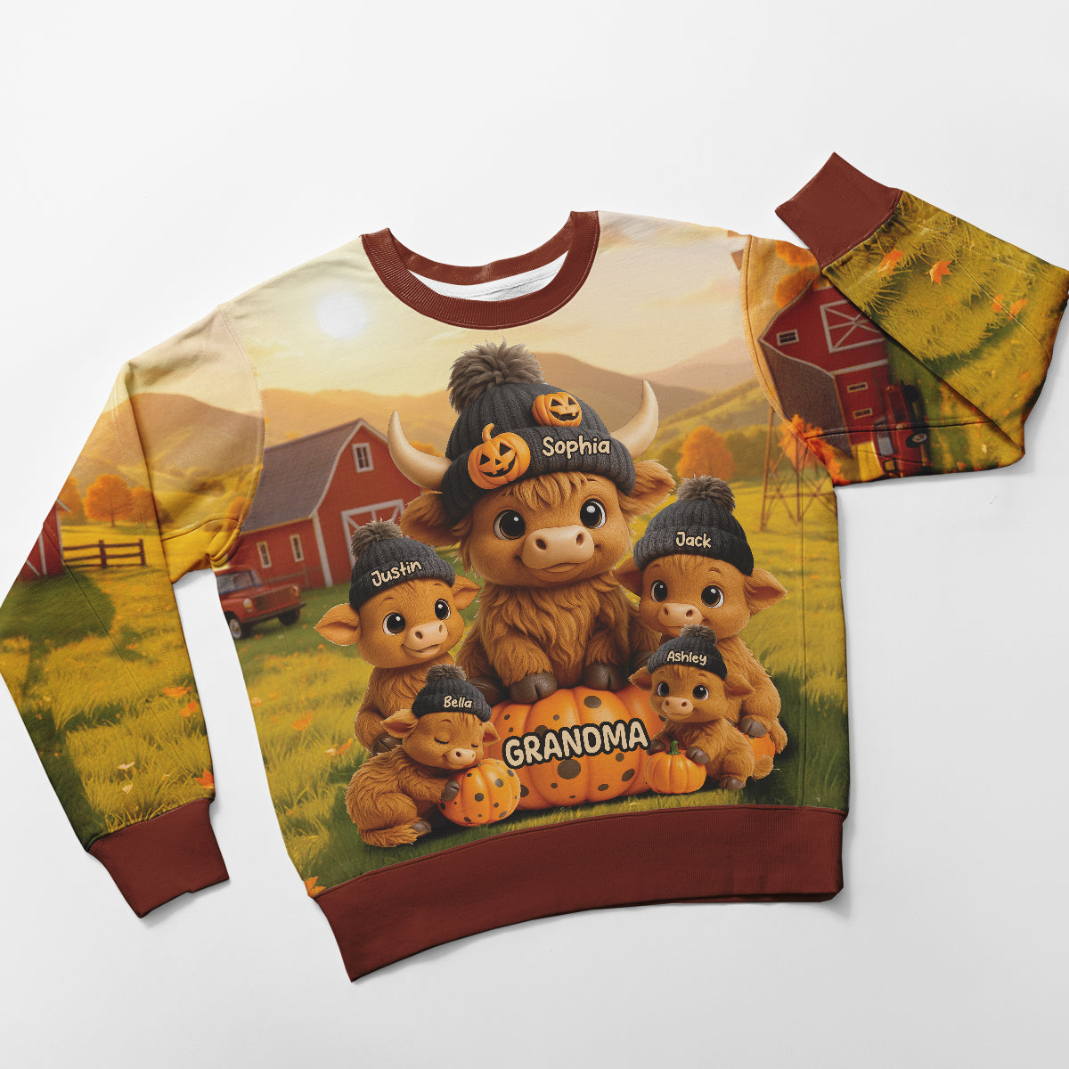 Mama Cow Grandma Cow And Kids 3D Effect Personalized Sweatshirt