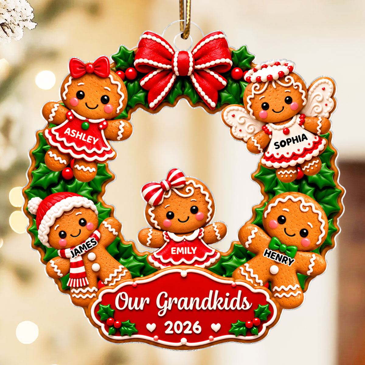 Sweetest Grandkids Gingerbread Wreath - Personalized Acrylic Ornament - Christmas Gift For Kids, Grandkids