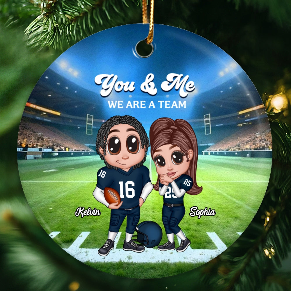 Always Your Biggest Fan American Football Couple Y2K Style Personalized Circle Ceramic Ornament