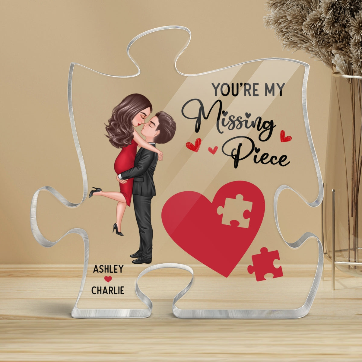 Couple Missing Piece Red Heart Valentine‘s Day Gift For Her Gift For Him Personalized Acrylic Plaque