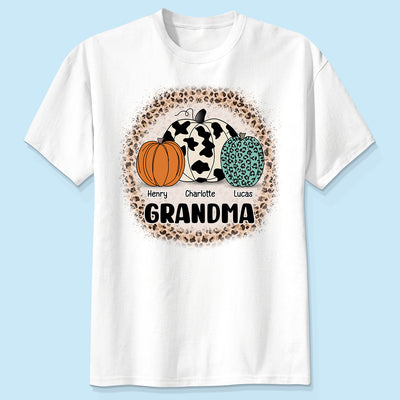 Grandma Mom Pumpkins Leopard Pattern Personalized Shirt