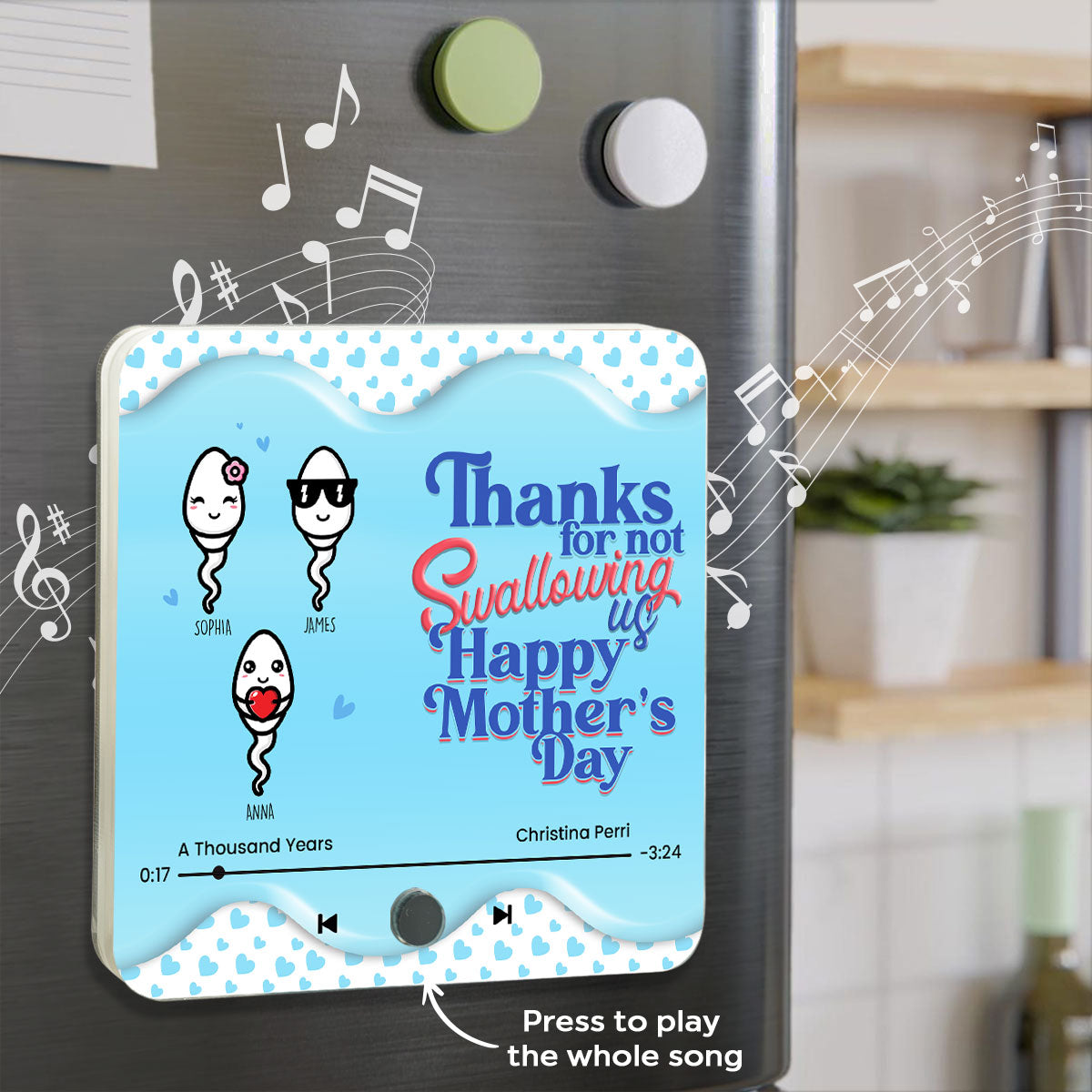 Thanks for not Swallowing Me Personalized Music Fridge Magnet, Funny Gift for Mom, Gift for her
