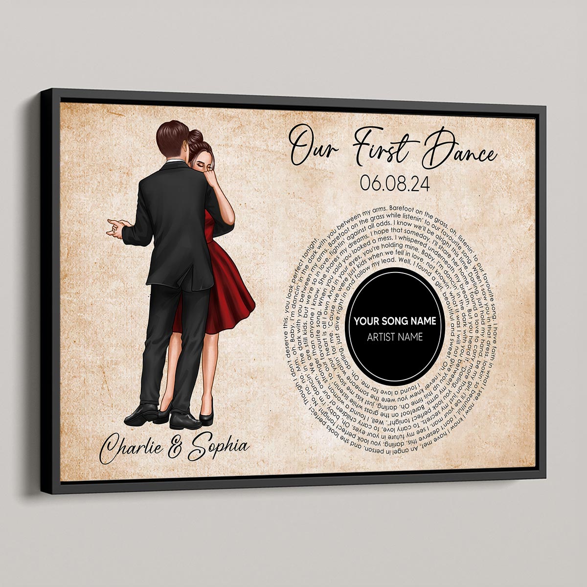 Our First Dance Couple Dancing Favorite Song Vinyl RecordPersonalized Poster, Heartfelt  Gift, Wedding Gift For Couple, For Him, For Her