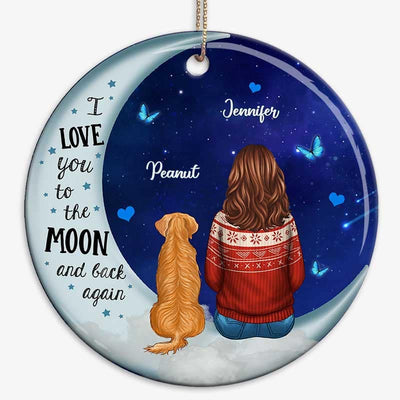 Love To The Moon Dog Mom Personalized Circle Ornament