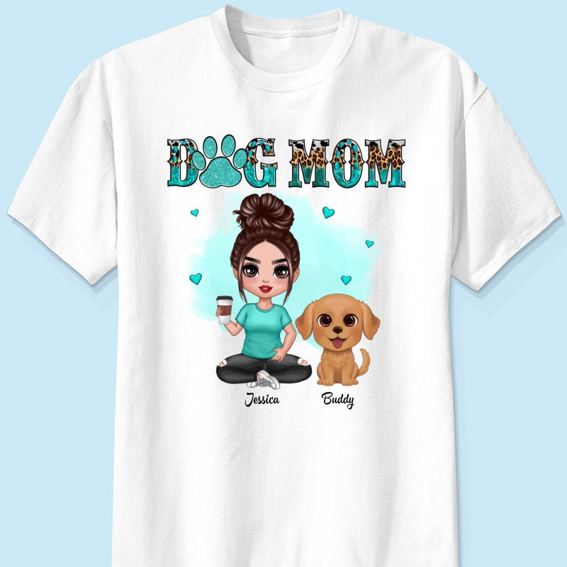 Watercolor Cute Dogs Teal And Leopard Dog Mom Personalized Shirt