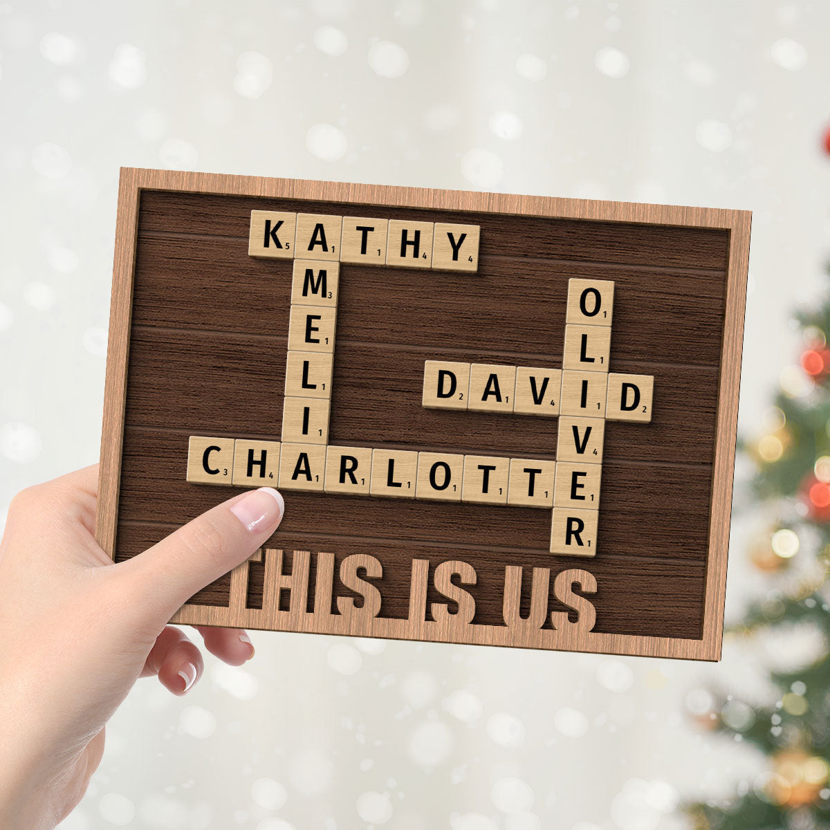 Our Family Crossword Puzzle Art Home Decor Gift Personalized 2-Layer Wooden Plaque