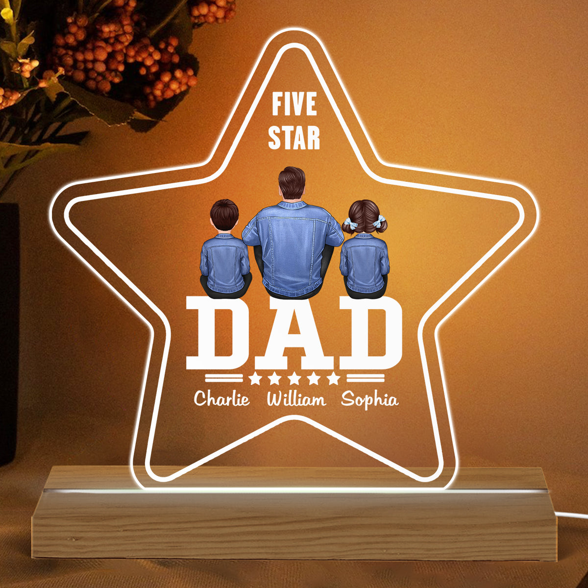 Five Star Denim Jacket Dad Personalized Acrylic Custom Shape LED Night Light
