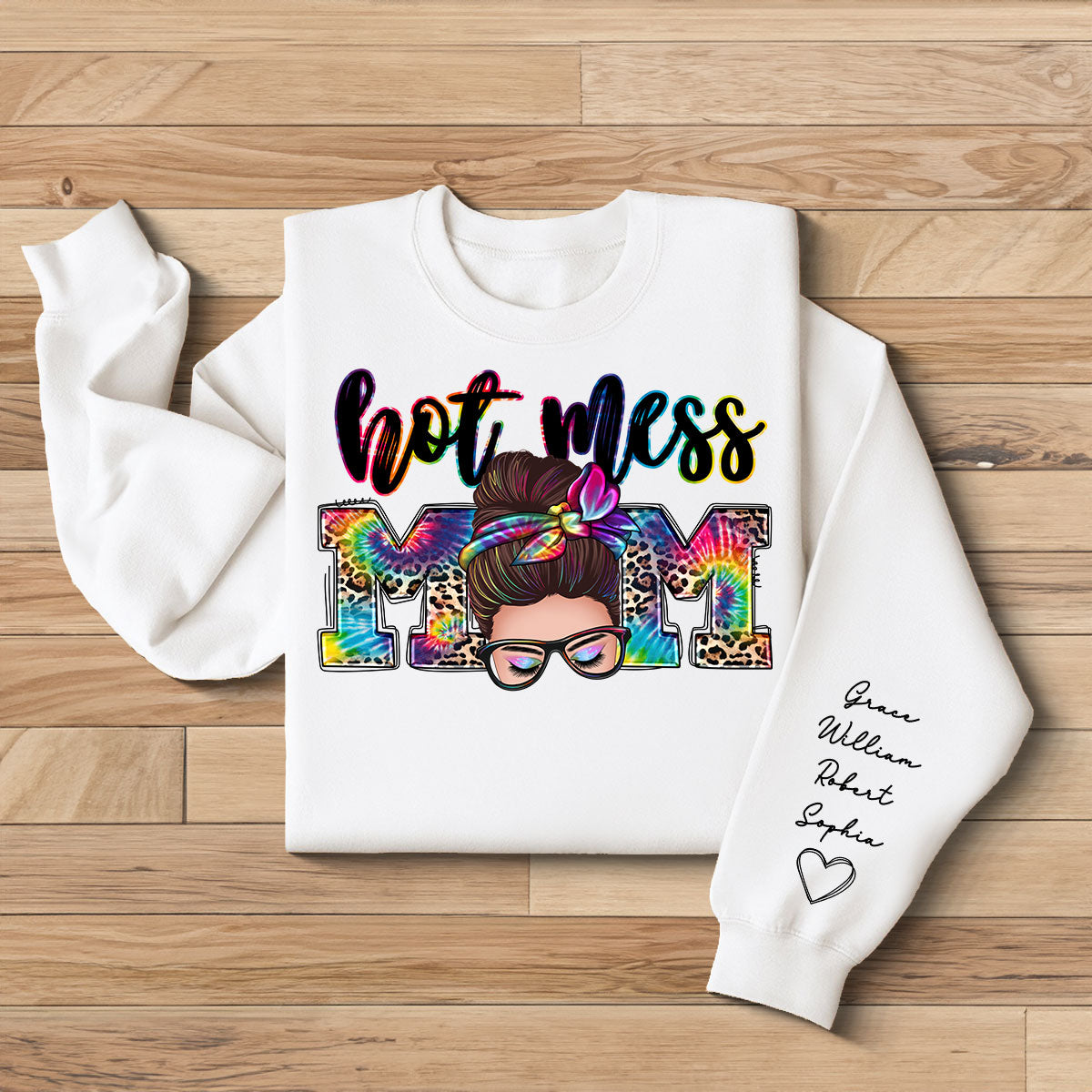 Hot Mess Mom Messy Bun, Western Mom, Personalized Sleeve Printed Sweatshirt