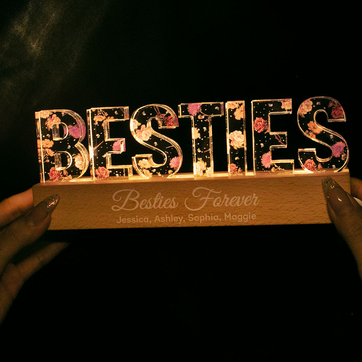 Besties If Friends Were Flowers I'd Pick You, Birth Month Flower, Friendship Gift, Personalized LED Night Light