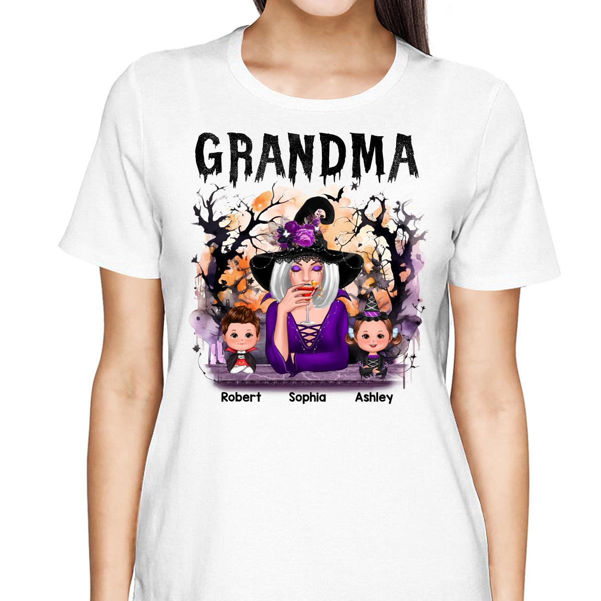 Halloween Orange Purple Dripping Grandma & Grandkids Personalized Shirt