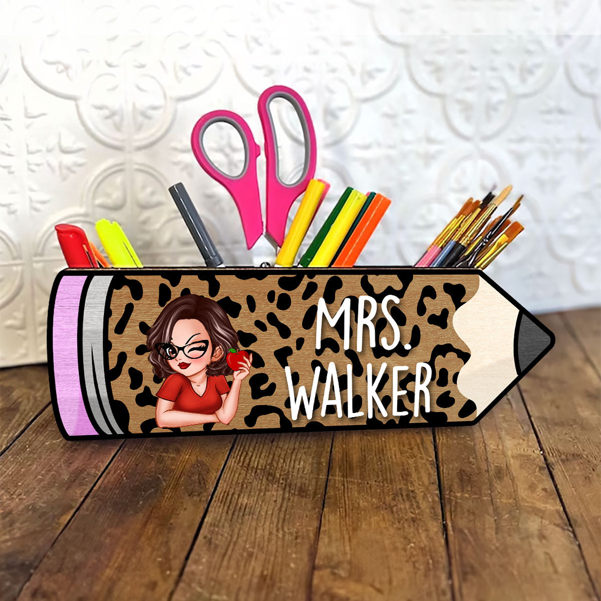Doll Teacher Leopard Pencil Personalized Pen Pencil Holder