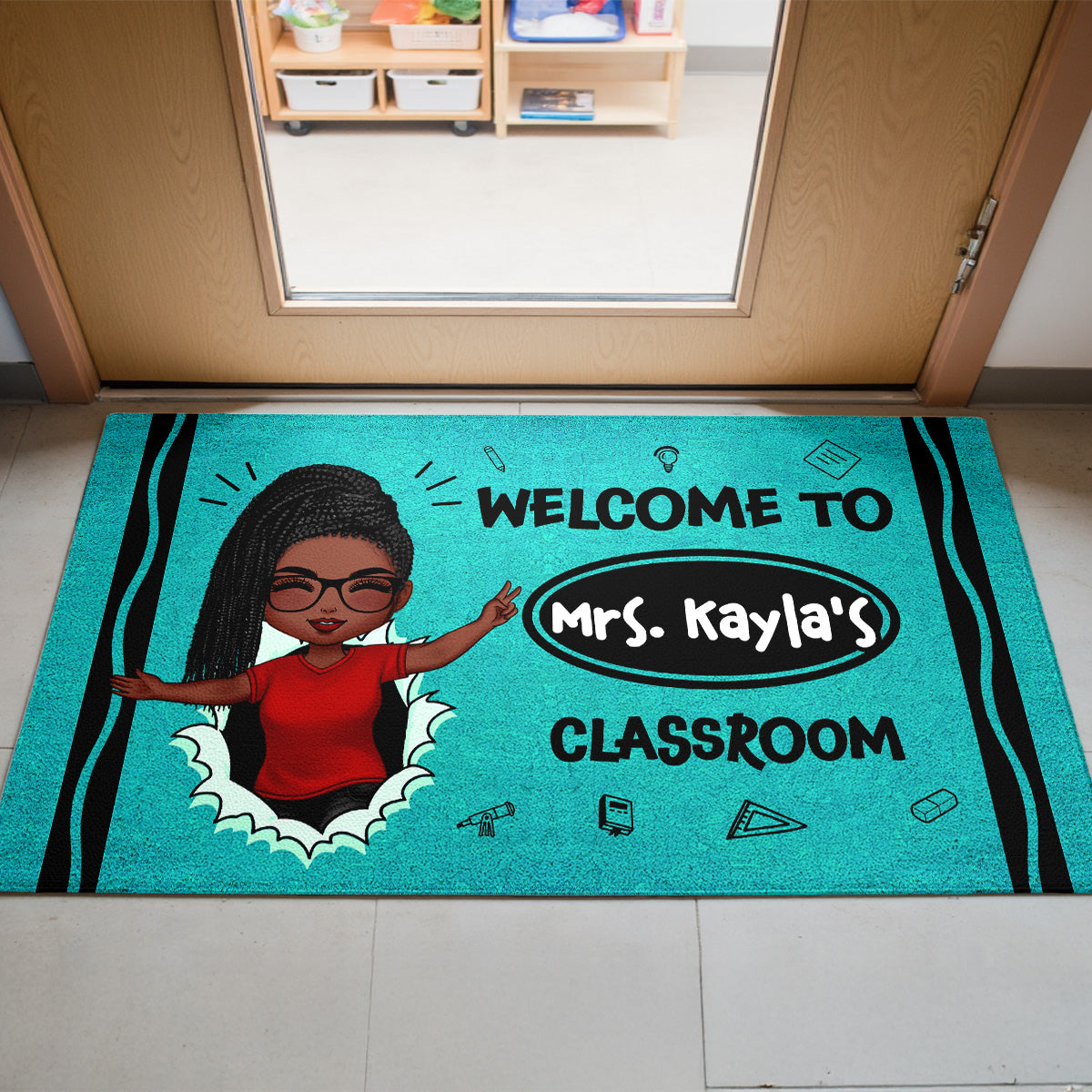 Welcome To My Class Happy Teacher Crayon Theme Personalized Doormat, Classroom Decor