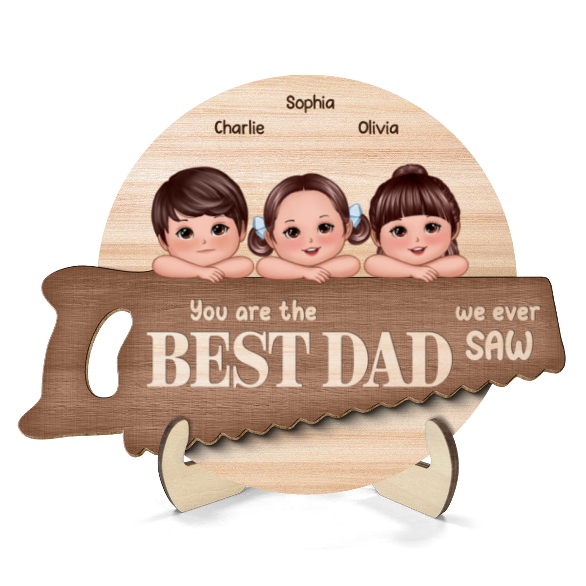 Best Dad Grandpa We Ever Saw Cute Doll Kids Personalized 2-Layer Wooden Plaque