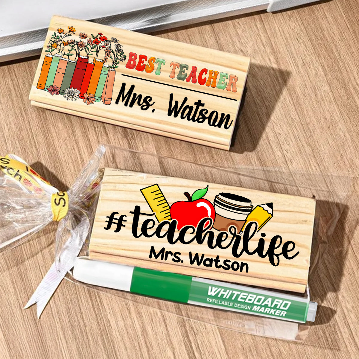 Personalized Teacher Whiteboard Eraser, Custom Teacher Appreciation Gifts, Chalkboard Eraser with Marker, Preschool Teacher Name gifts