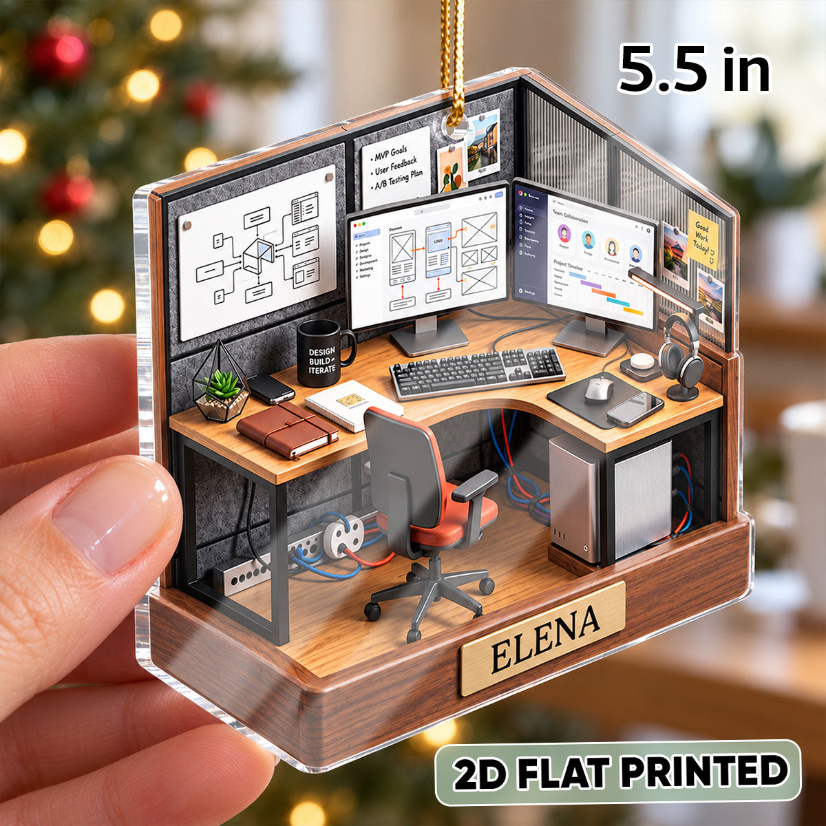 Custom Office Cubicle - Personalized Acrylic Ornament - Christmas Gift for UX Designer, Tech Desk Decor, Remote Worker Keepsake Gift