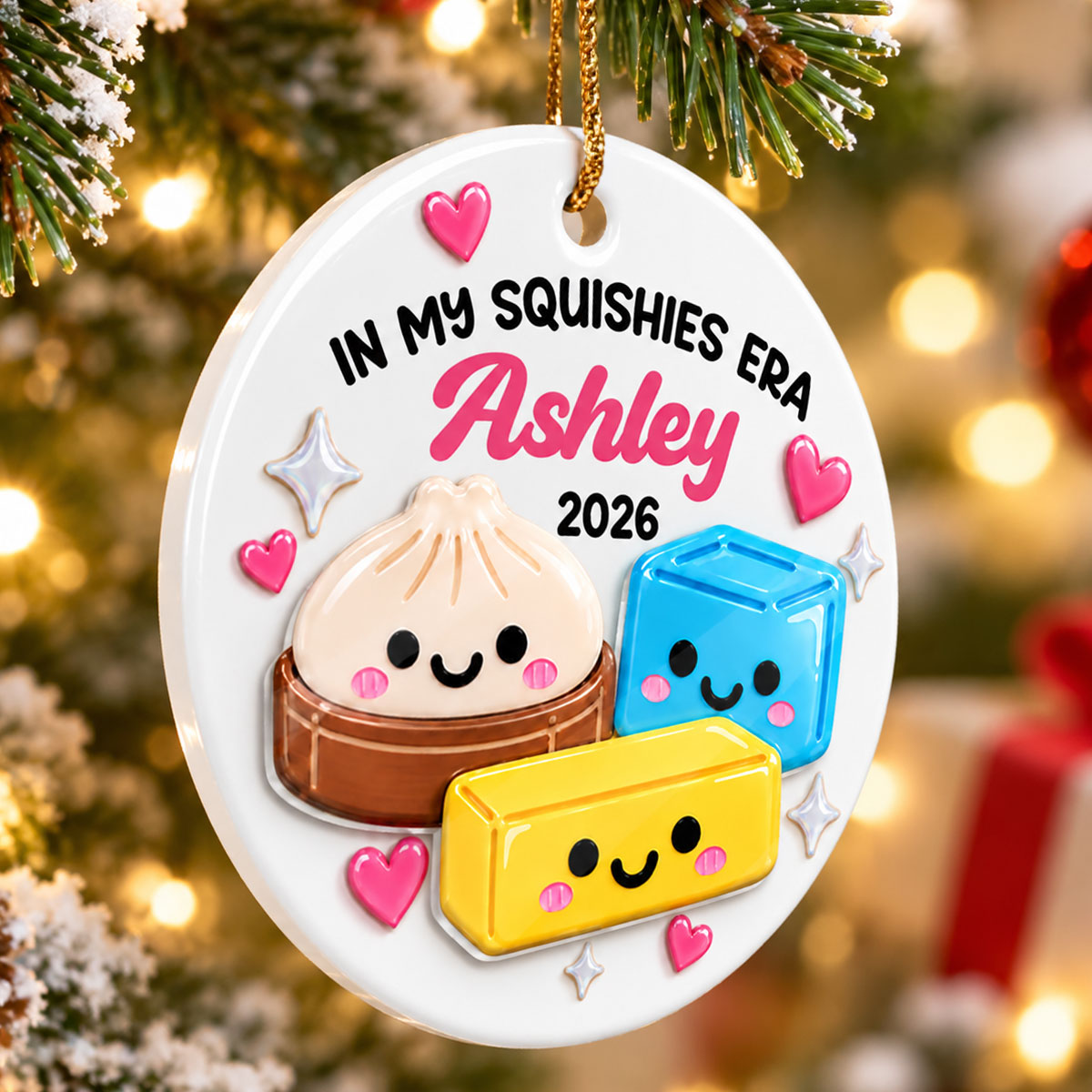 Cute Dumpling In My Squishies Era - Personalized Ceramic Ornament With Acrylic Pieces - Christmas Gift, Keepsake For Kids, Teenagers, Daughter, Granddaughter, Son, Grandson