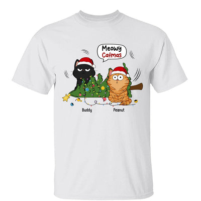 Meowy Catmas Funny Cats Knocked Down Christmas Tree Personalized Shirt