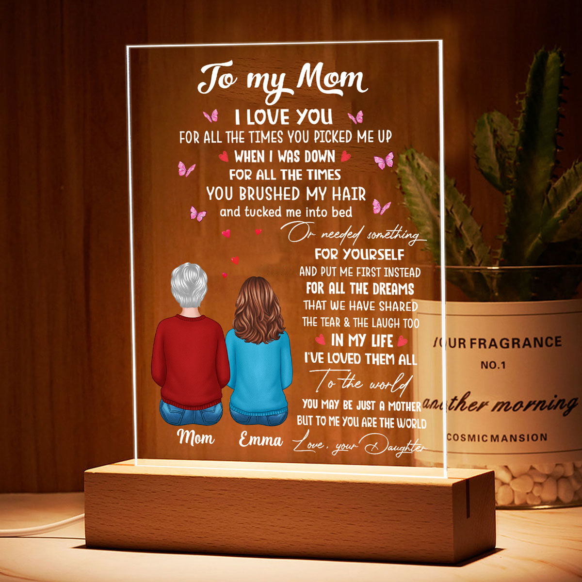 To My Mom From Daughter Mother‘s Day Personalized Rectangle Acrylic Plaque LED Night Light