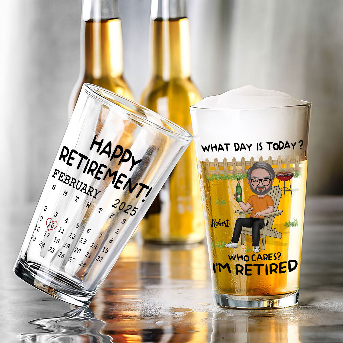 What Day Is Today Calendar Personalized Beer Glass, Retirement Gift