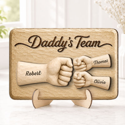 Sentimental Rustic Daddy's Team Fist Bump - Personalized 2-Layered Wooden Plaque - Father's Day Gift For Dad, Husband