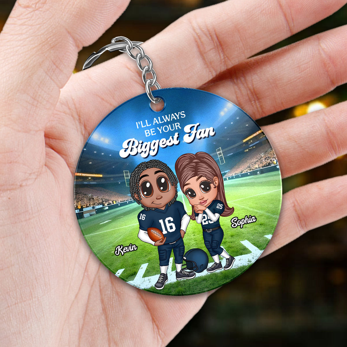 Always Your Biggest Fan American Football Couple Y2K Style Personalized Circle Acrylic Keychain