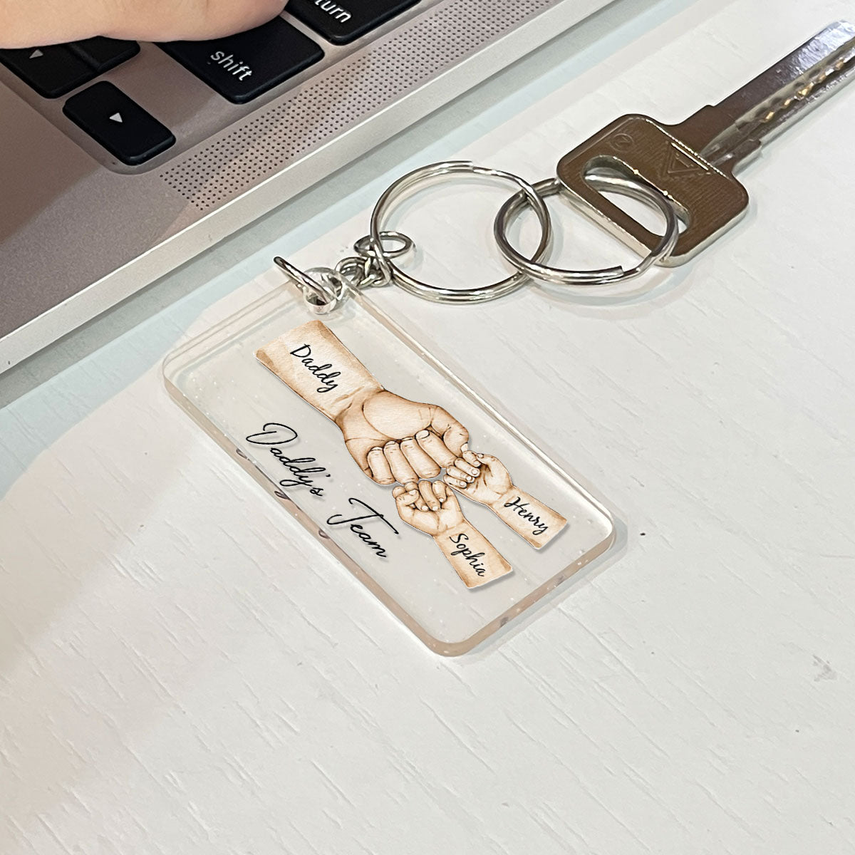 Daddy's Team Fist Bump - Personalized Acrylic Keychain - Gift For Dad, Gift For Husband, Gift For Grandpa