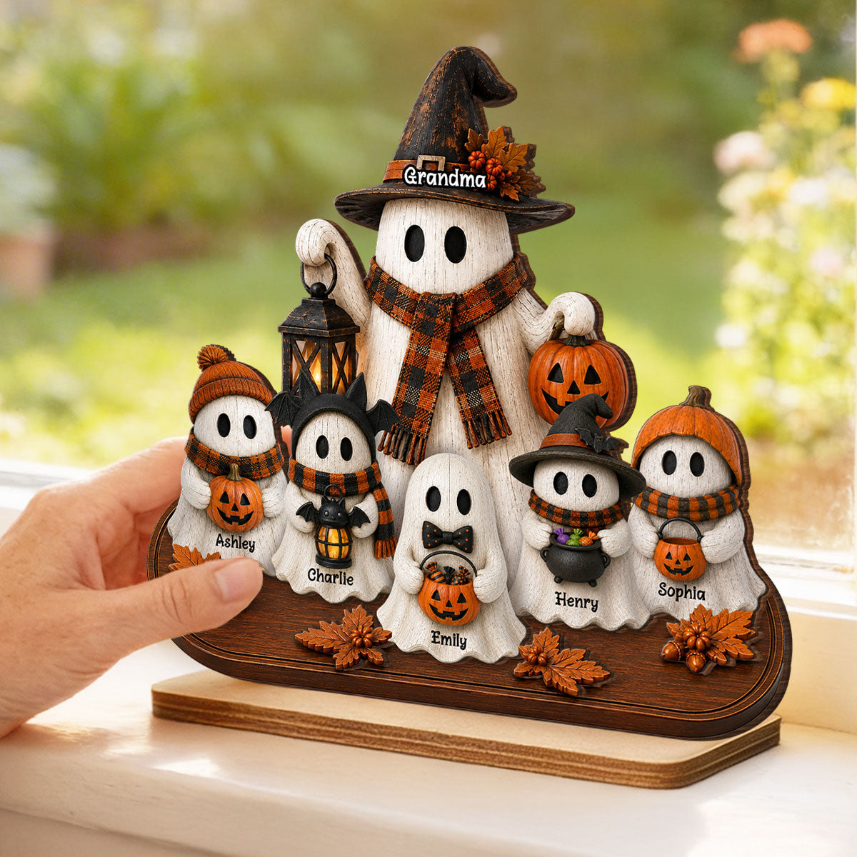 Rustic Fall Ghost Grandma Grandkids - Personalized Wooden Plaque - Gift For Grandma