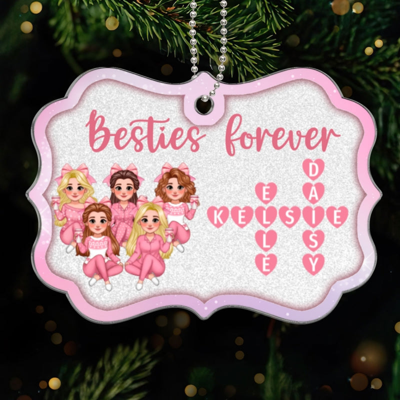 Besties Forever Pink Theme Heart Crossword Personalized Acrylic Ornament