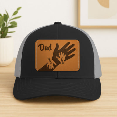 Dad Grandpa Kids Hands Personalized Leather Patch Hat, Father's Day gift