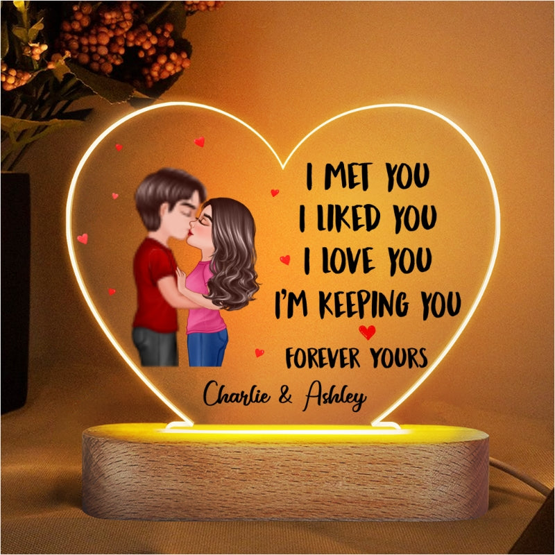 Doll Couple Kissing - Personalized Acrylic Block Plaque LED Night Light - Anniversary Gift For Him, Gift For Her