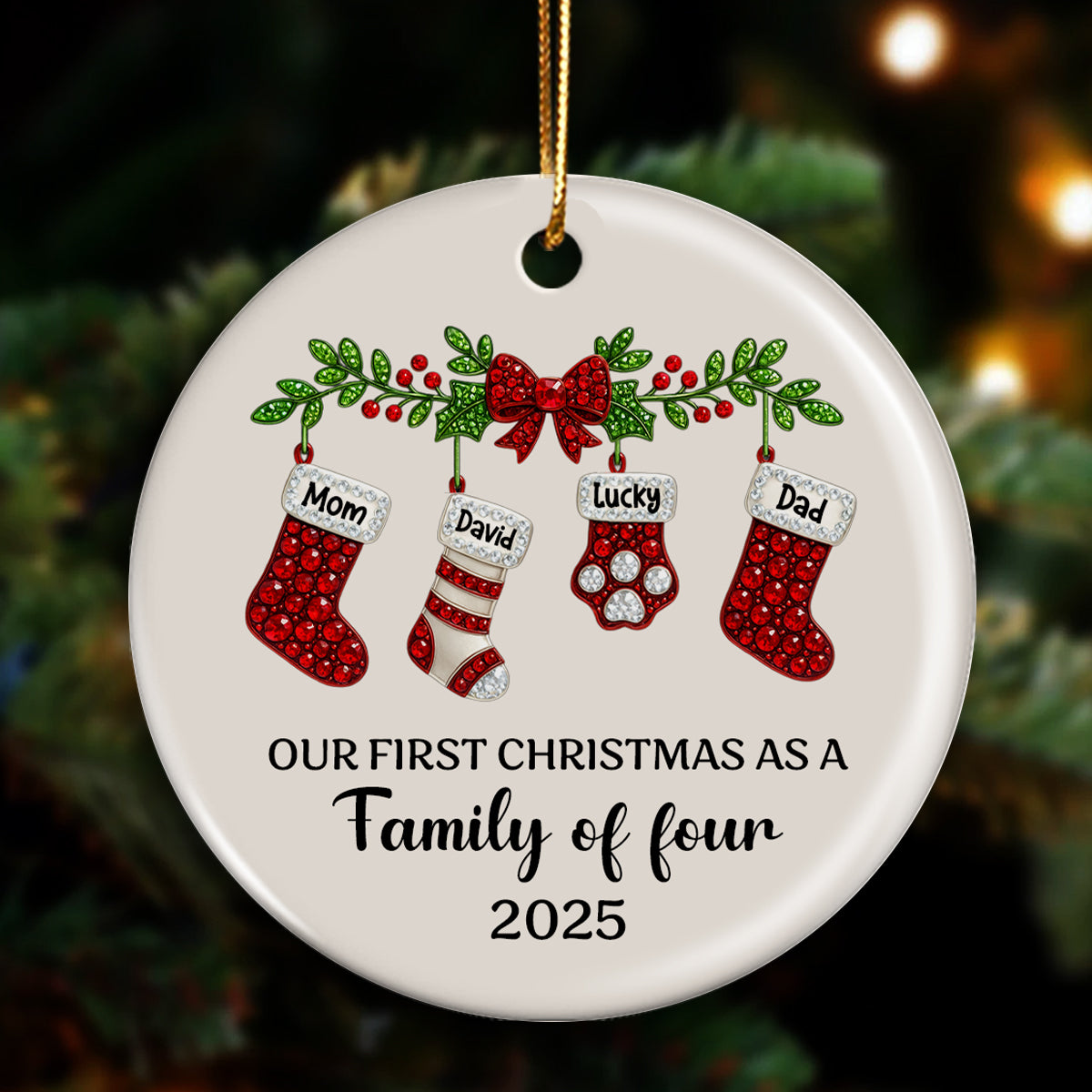 Our First Christmas as a Family, Baby 1st Christmas 3D Crystal Effect - Personalized Ceramic Ornament - Heartwarming Christmas Keepsake