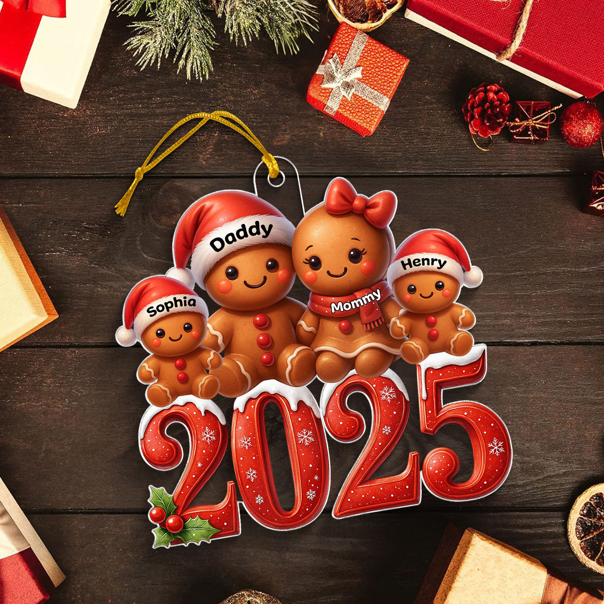 Family Gingergread 2025 Togetherness - Personalized Acrylic Ornament - Christmas Gift for Husband, Wife, Christmas Decor